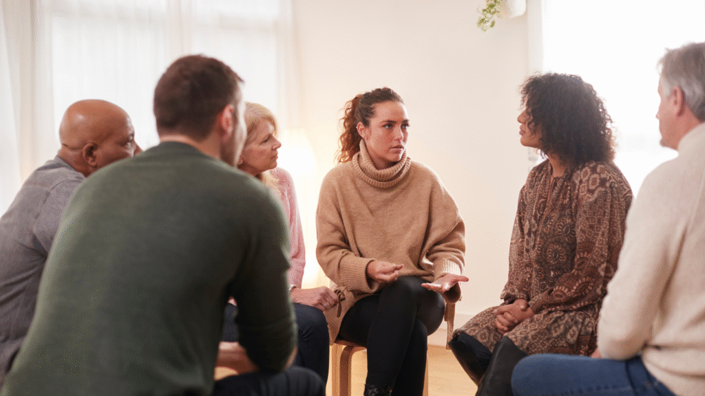 Een gespreksgroep met patiënten, naasten en zorgprofessionals